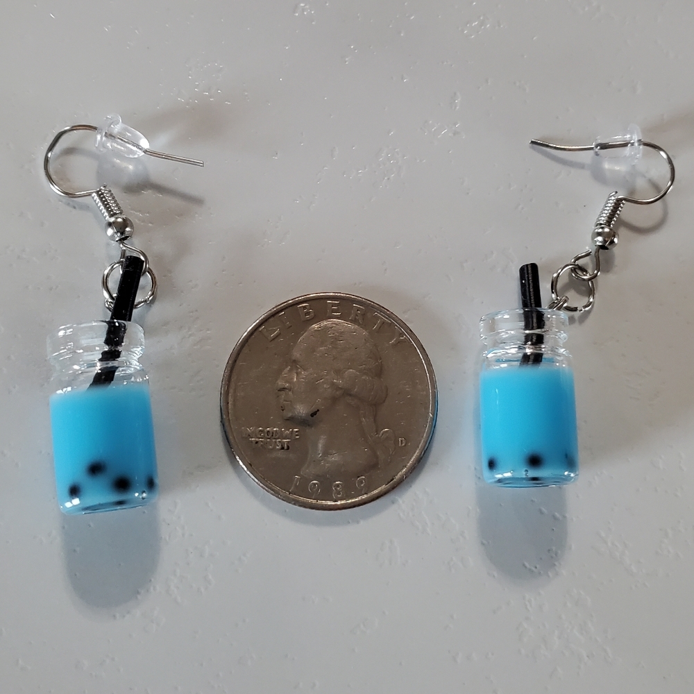 Blue Boba Tea Earrings - Picture 4 of 9